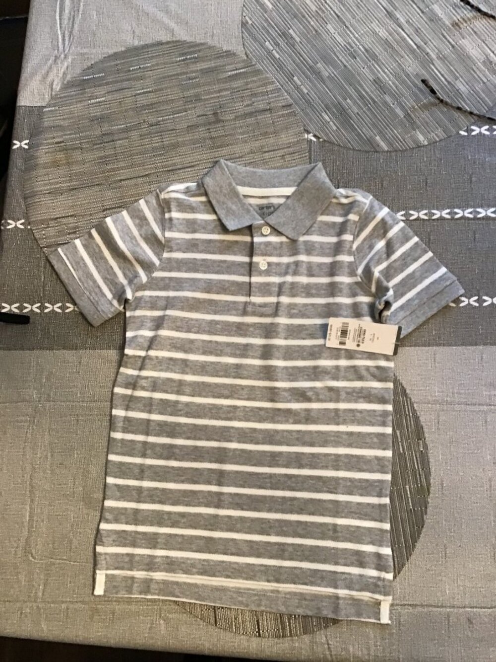 NWT Boy's polo shirt by Carter's Size 6--gray with stripes; short sleeves